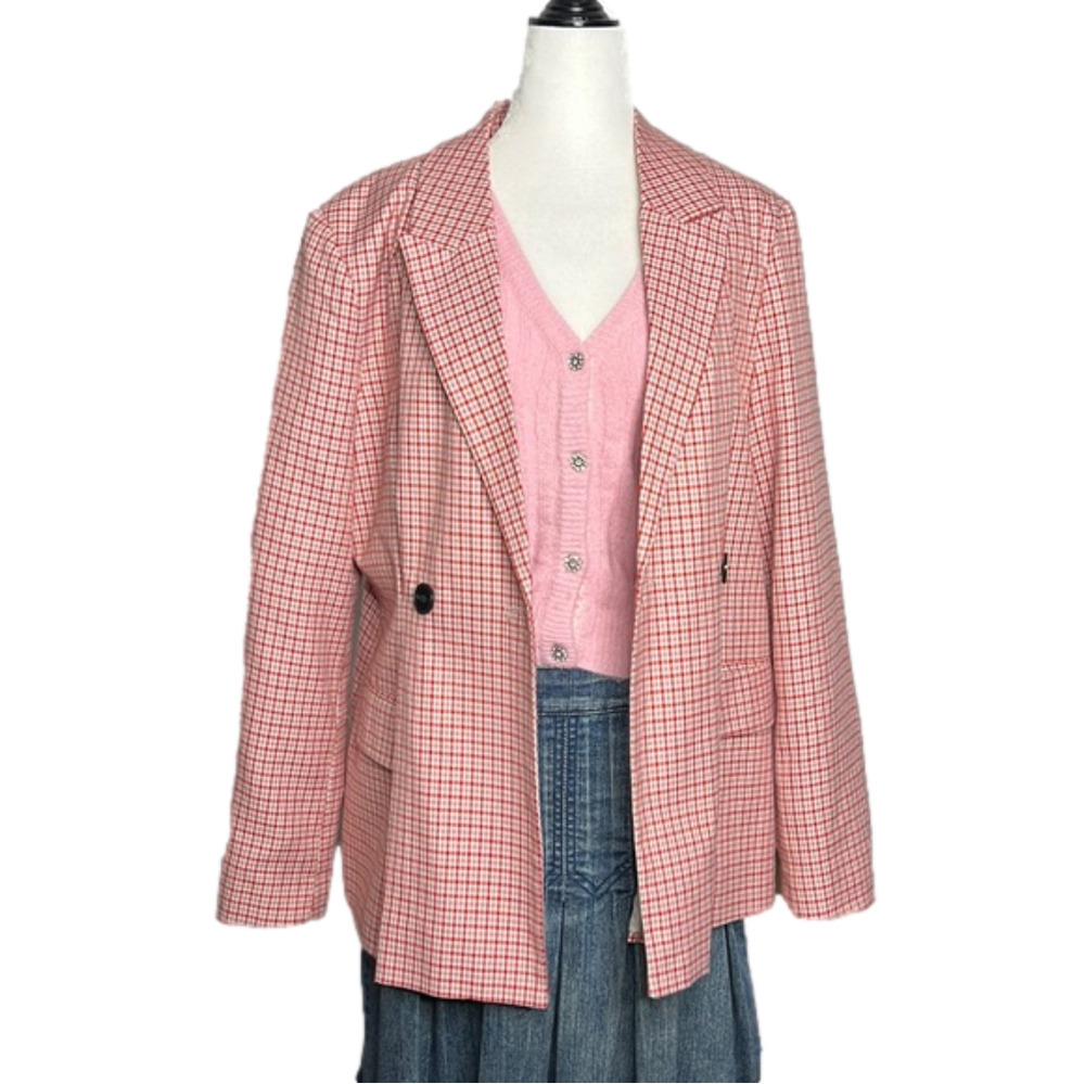 Vero Moda Boxy Red & Pink Check Blazer